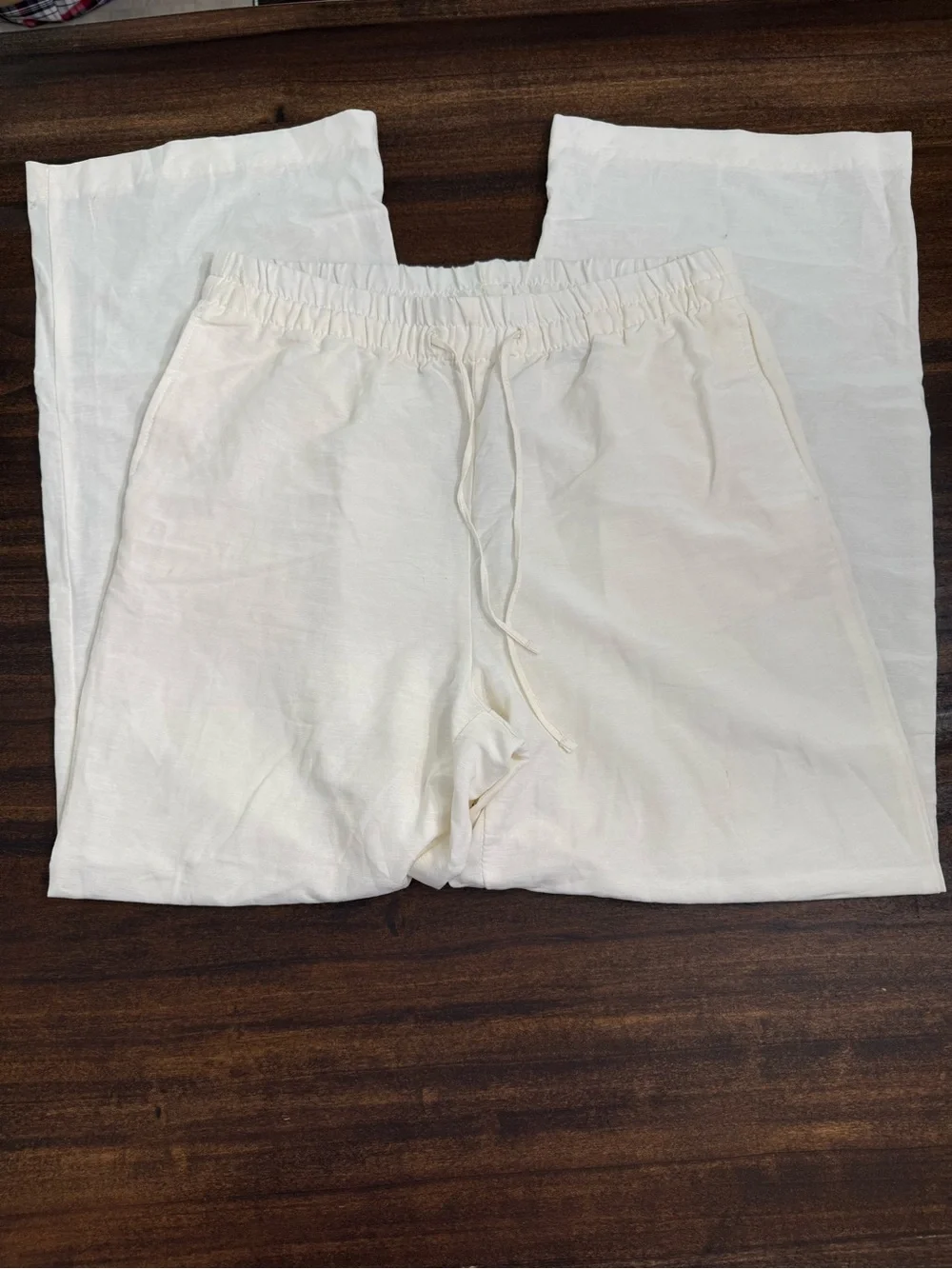H&M Wide Leg Drawstring Pants in Cream